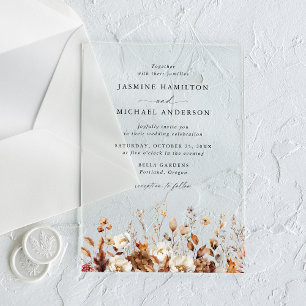 Rustic Autumn Floral Meadow Wedding Acrylic Invitations