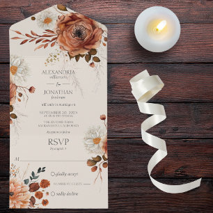 Rustic Autumn Floral on Beige All In One Invitation