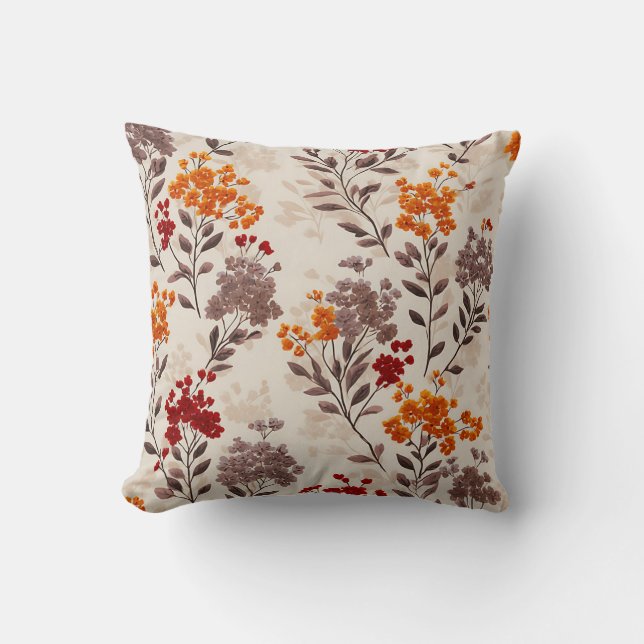 Rustic Autumn Floral Pattern in Burnt Orange Cushion (Front)