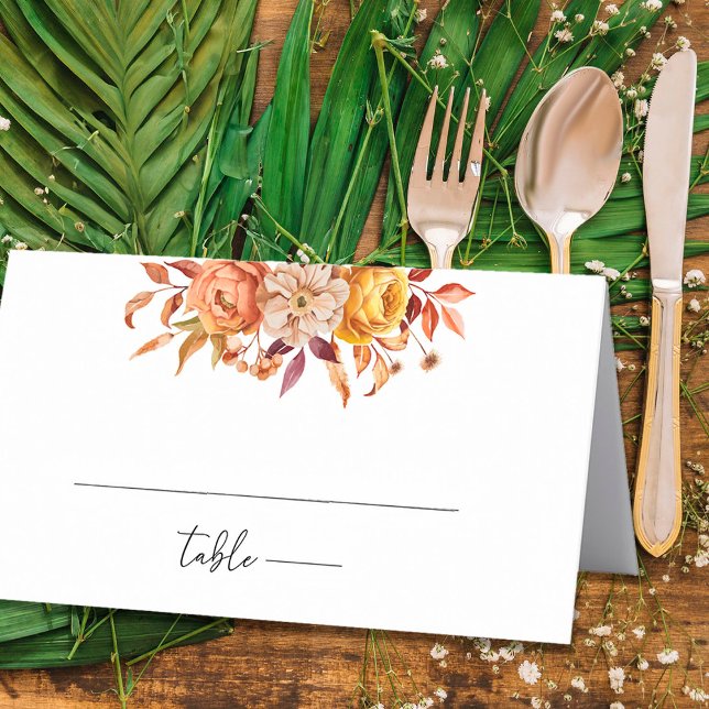 Rustic Autumn Floral Personalised Wedding  Place Card (Creator Uploaded)