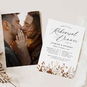 Rustic Autumn Floral Photo Rehearsal Dinner Invitation
