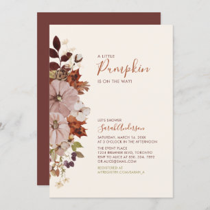 Rustic Autumn Floral Pumpkin Baby Shower Invitatio Invitation