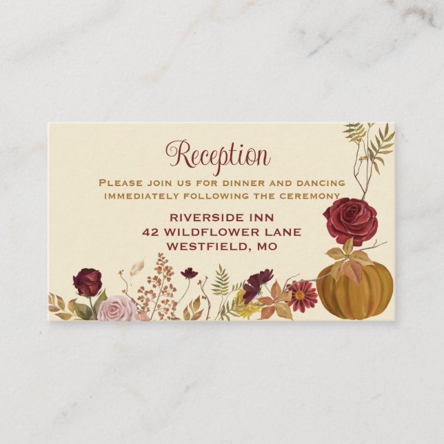 Rustic Autumn Floral Pumpkin  Enclosure Card (Front)