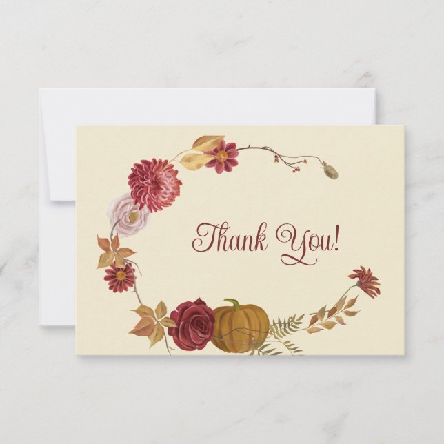 Rustic Autumn Floral Pumpkin Folded Thank You Card (Front)