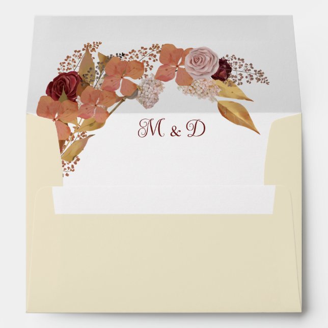 Rustic Autumn Floral Pumpkin Wedding Envelope (Back (Bottom))
