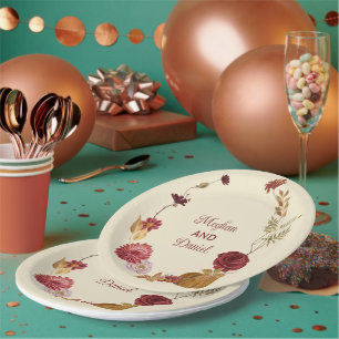 Rustic Autumn Floral Pumpkin Wedding  Paper Plate