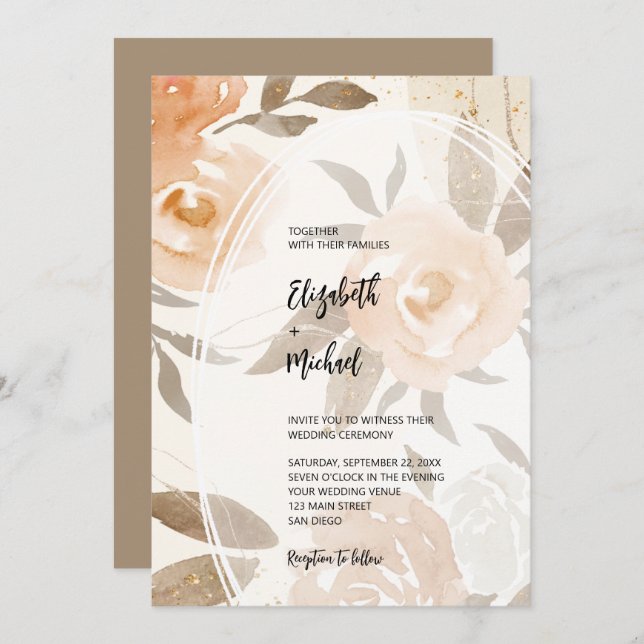 Rustic Autumn Floral QR Code Wedding All in One Invitation (Front/Back)