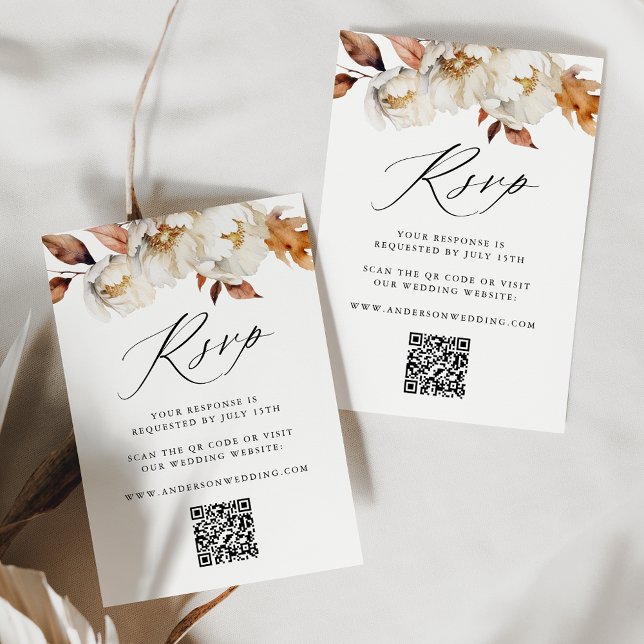 Rustic Autumn Floral QR Code Wedding RSVP Card (Creator Uploaded)