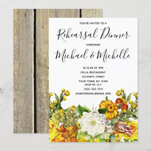 Rustic Autumn Floral Rehearsal Dinner Invitation