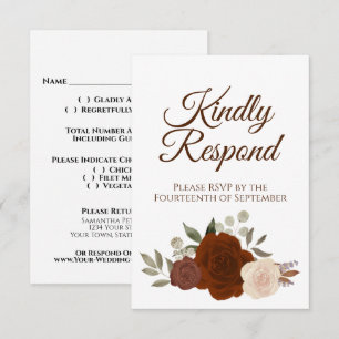 Rustic Autumn Floral Rust Orange Roses Wedding RSVP Card