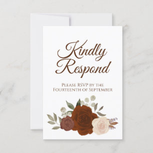 Rustic Autumn Floral Rust Orange Roses Wedding RSVP Card