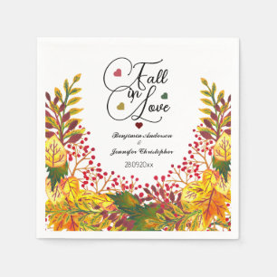 Rustic Autumn Floral Script Fall in Love Wedding Napkin