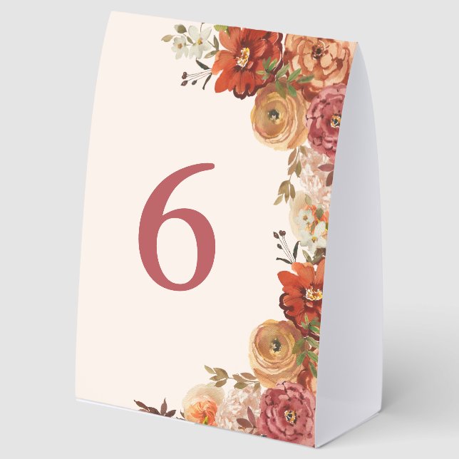 Rustic Autumn Floral Table Number (Front)