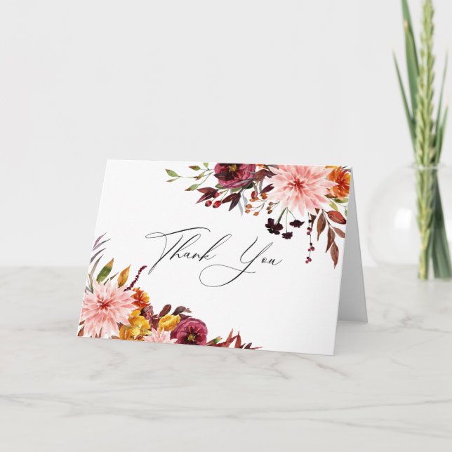 Rustic Autumn Floral Thank You Card (Front)