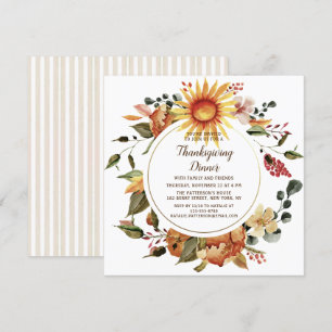 Rustic Autumn Floral Thanksgiving Dinner Invitation