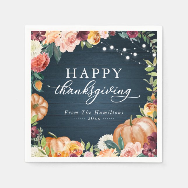 Rustic Autumn Floral Thanksgiving Dinner Napkins (Front)