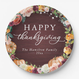 Rustic Autumn Floral Thanksgiving Dinner Paper Pla Paper Plate