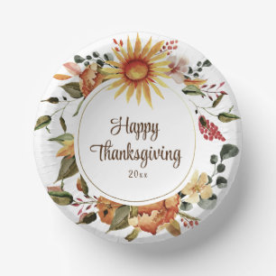 Rustic Autumn Floral Thanksgiving Dinner Paper Plate