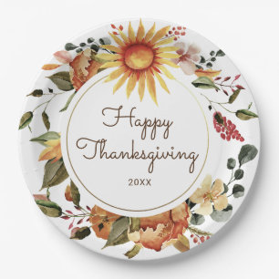 Rustic Autumn Floral Thanksgiving Dinner Paper Plate