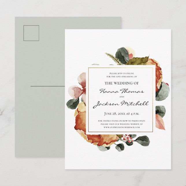 Rustic Autumn Floral Watercolor Wedding Invitation (Front/Back)