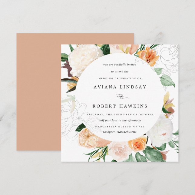 Rustic Autumn Floral Watercolor Wedding Invitation (Front/Back)
