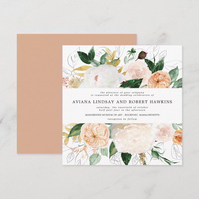 Rustic Autumn Floral Watercolor Wedding Invitation (Front/Back)
