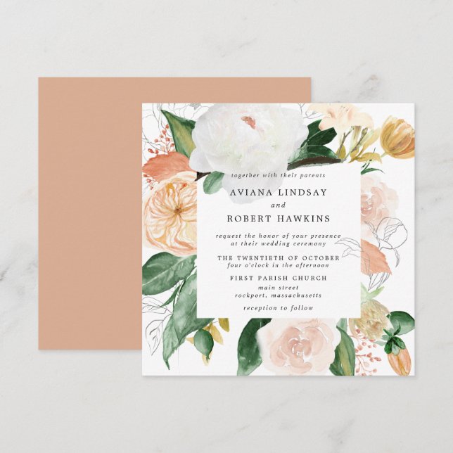 Rustic Autumn Floral Watercolor Wedding Invitation (Front/Back)