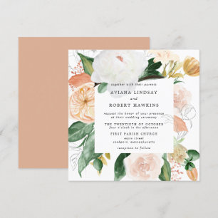 Rustic Autumn Floral Watercolor Wedding Invitation
