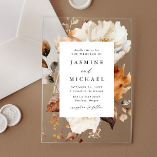Rustic Autumn Floral Wedding Acrylic Invitations