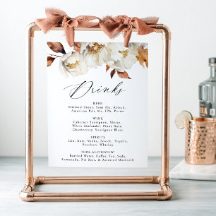 Rustic Autumn Floral Wedding Drink Menu Sign
