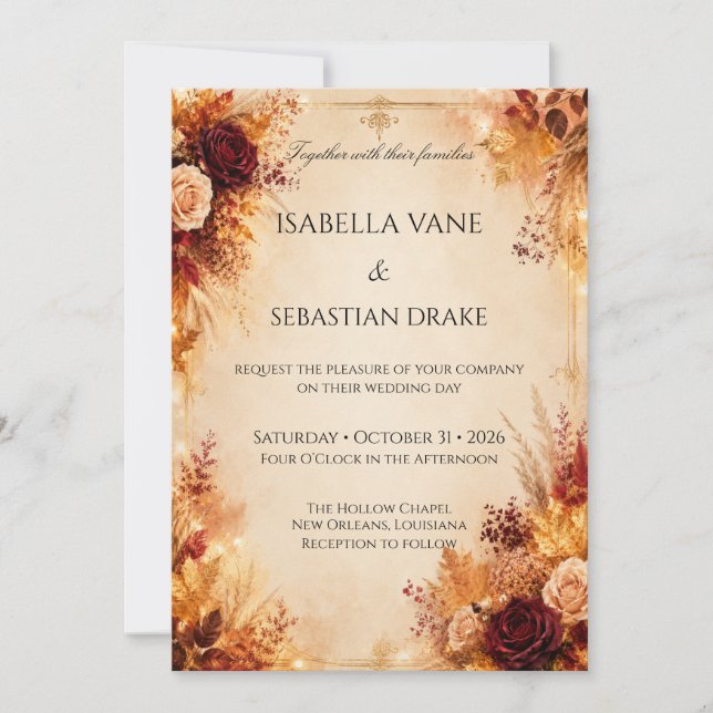 Rustic Autumn Floral Wedding Invitation (Front)