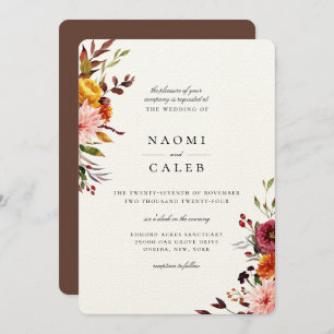 Rustic Autumn Floral Wedding Invitation