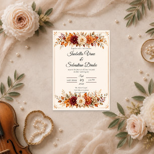 Rustic Autumn Floral Wedding Invitation