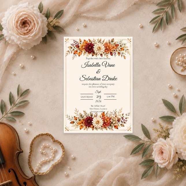 Rustic Autumn Floral Wedding Invitation (Creator Uploaded)