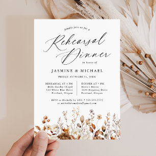 Rustic Autumn Floral Wedding Rehearsal Dinner Invitation