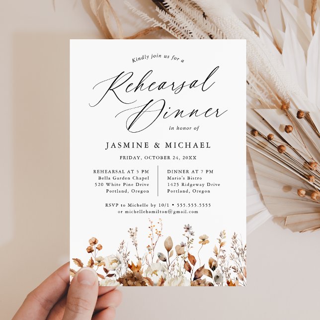 Rustic Autumn Floral Wedding Rehearsal Dinner Invitation (Creator Uploaded)
