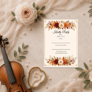 Rustic Autumn Floral Wedding RSVP Card