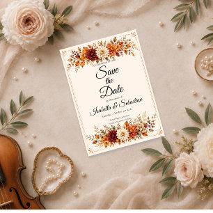 Rustic Autumn Floral Wedding Save The Date