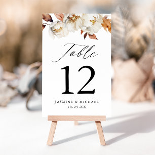 Rustic Autumn Floral Wedding Table Number