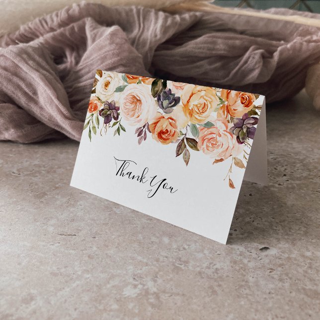 Rustic Autumn Floral Wedding Thank You Card (Creator Uploaded)