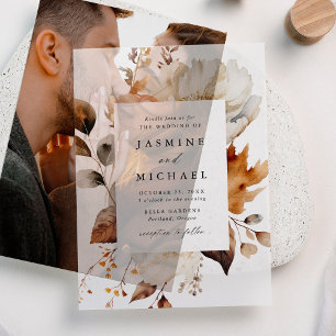 Rustic Autumn Floral Wedding Vellum Invitations