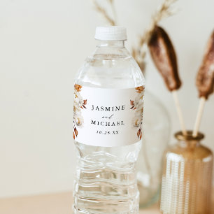 Rustic Autumn Floral Wedding Water Bottle Label