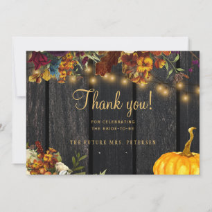 Rustic autumn floral wood script bridal shower thank you card