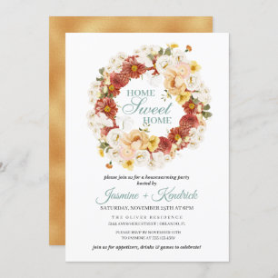 Rustic Autumn Floral Wreath Housewarming Invitation