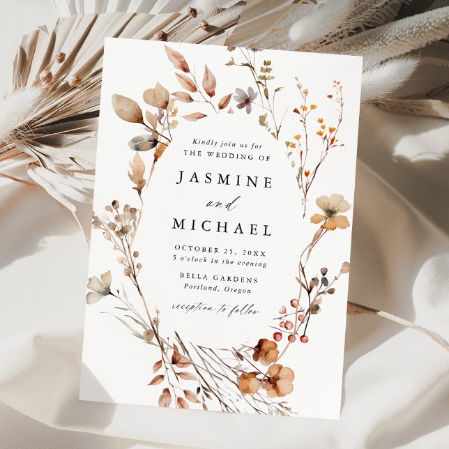 Rustic Autumn Floral Wreath Wedding Invitation (Creator Uploaded)