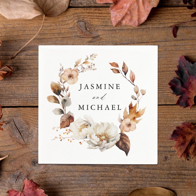 Rustic Autumn Floral Wreath Wedding Napkin (Creator Uploaded)