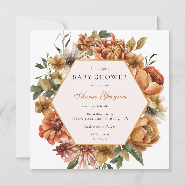 Rustic Autumn Florals Baby Shower Invitation (Front)
