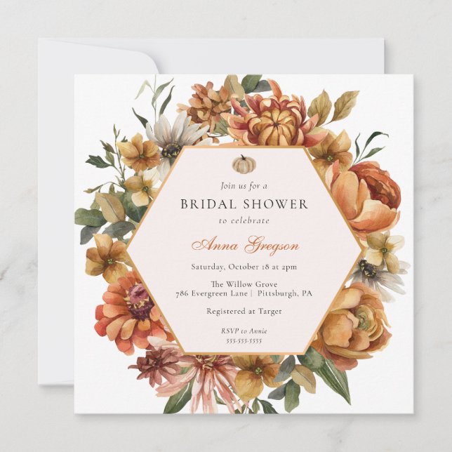 Rustic Autumn Florals Bridal Shower Invitation (Front)