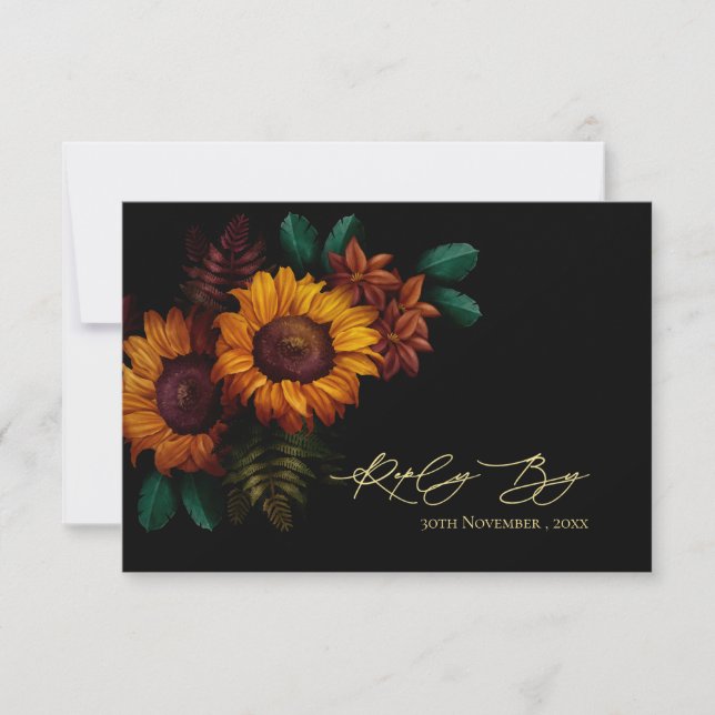 Rustic Autumn Florals Sunflower Fall Wedding RSVP Card (Front)