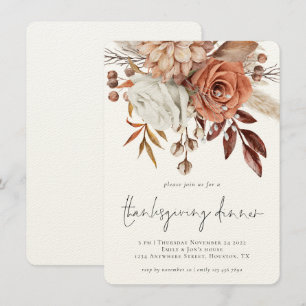 Rustic Autumn Florals Terracotta Thanksgiving  Invitation